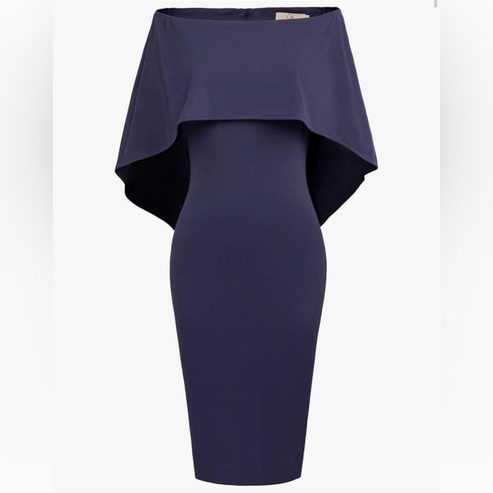 Elegant Navy Blue Cape Dress